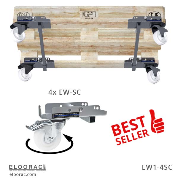 Das Rollensystem Eloowheel EW-4SC wird an einer EURO Palette montiert gezeigt. Bestseller.
