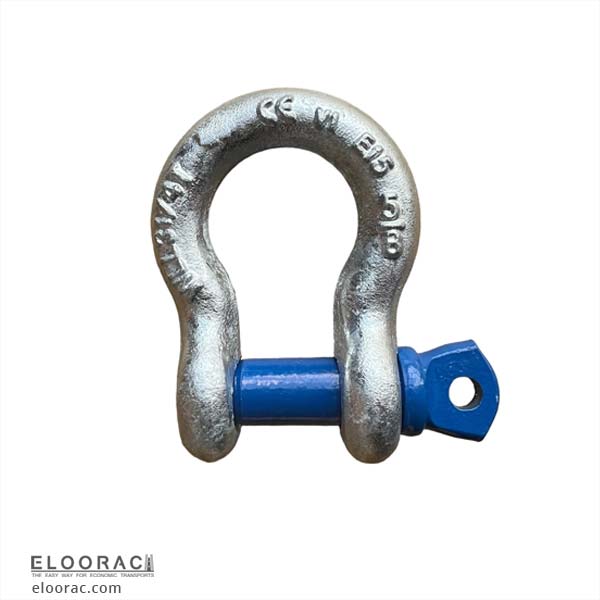 Zusehen ist ein verzinkter Schäkel mit blauem Bolzen mit einer Tragfähigkeit von 3,25 Tonnen.